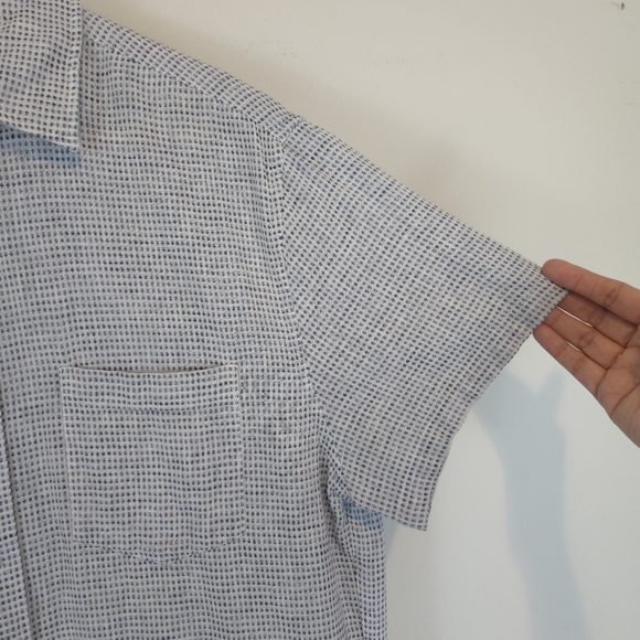 J. Crew Men's Short Sleeve Dobby Dot Shirt Linen Blend - Picture 4 of 10